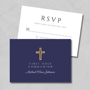 Cartons Réponse Croix Religieuse Bleu Marine Garçon Première Commu