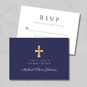 Cartons Réponse Croix religieuse bleu marine Première communion de