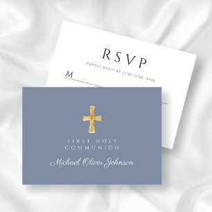Cartons Réponse Croix religieuse Dusty Blue Boy First Communion