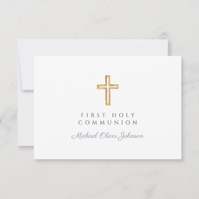 Cartons Réponse Croix religieuse Dusty Blue Boy First Communion (Dos)