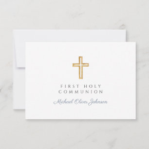 Cartons Réponse Croix religieuse Dusty Blue Boy First Communion