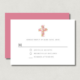 Cartons Réponse Croix Religieuse Rose Florale Élégante Fille Baptê