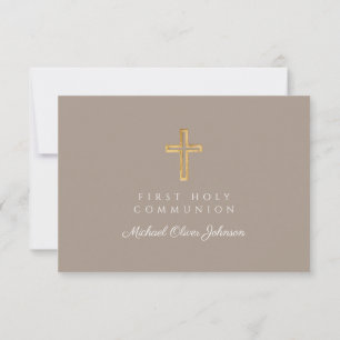 Cartons Réponse Croix religieuse Taupe garçon Première communion