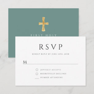 Cartons Réponse Croix religieuse verte Premier garçon communion
