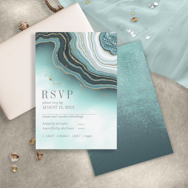 Cartons Réponse Crystal Agate Mariage Turquoise ID825 (Créateur téléchargé)