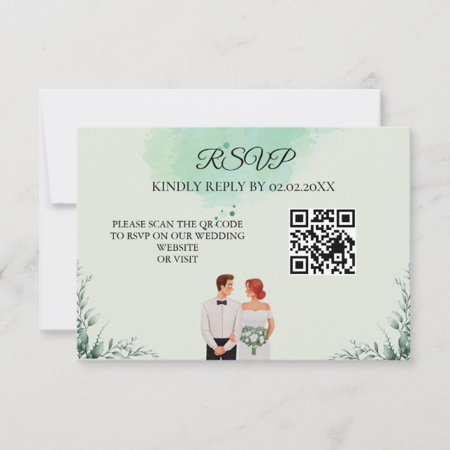 Cartons Réponse Custom green watercolor flowy wedding (Devant)