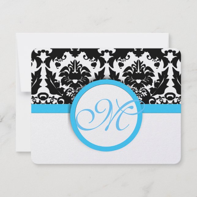 Cartons Réponse Damas Noir Avec Mariage Bleu Aqua Lumineux (Devant)