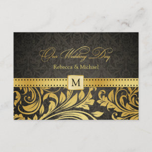 Cartons Réponse Damassé élégante de noir et d'or avec le