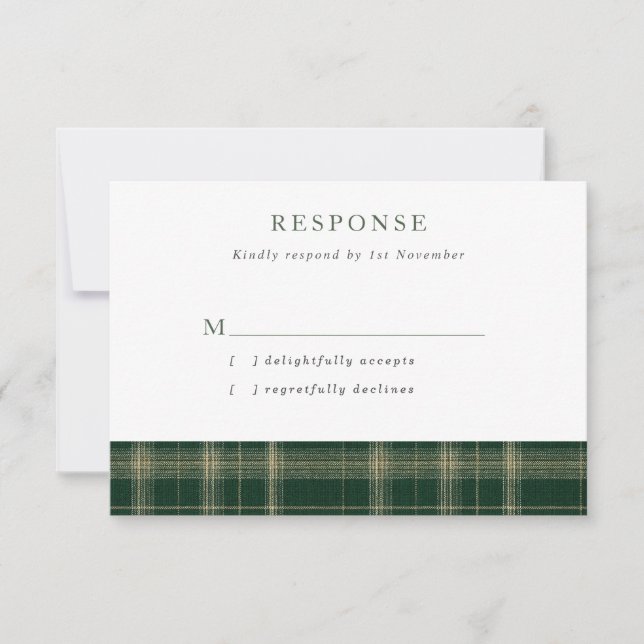 Cartons Réponse Dark Green Tartan Wedding (Devant)