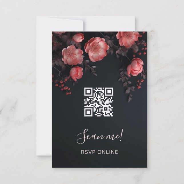 Cartons Réponse Dark Moody 3D Roses Wedding | Scan Me  (Devant)