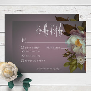 Cartons Réponse Dark Moody Mauve Floral Mariage moderne