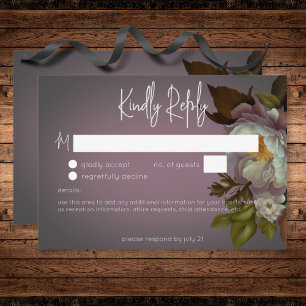 Cartons Réponse Dark Moody Mauve Floral Moderne Mariage Pas de dîn