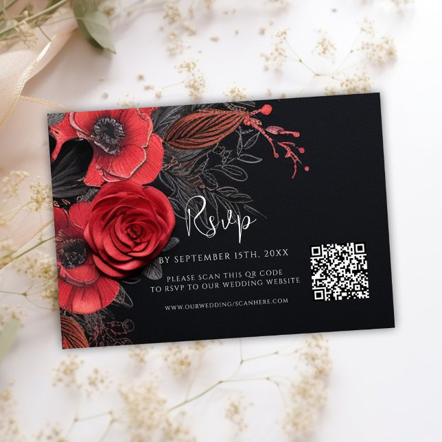 Cartons Réponse Dark Moody QR Code Floral Mariage (Dark Moody QR Code Floral Wedding RSVP Card)