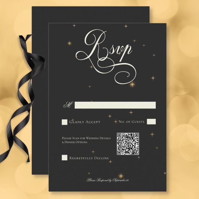 Cartons Réponse Dark Moody Victorian Stars Mariage QR Code (Dark Moody Victorian Stars Wedding QR Code RSVP Card)