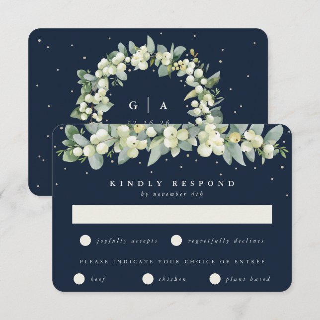 Cartons Réponse Dark Navy Snowberry+Eucalyptus Garland Mariage (Devant / Derrière)