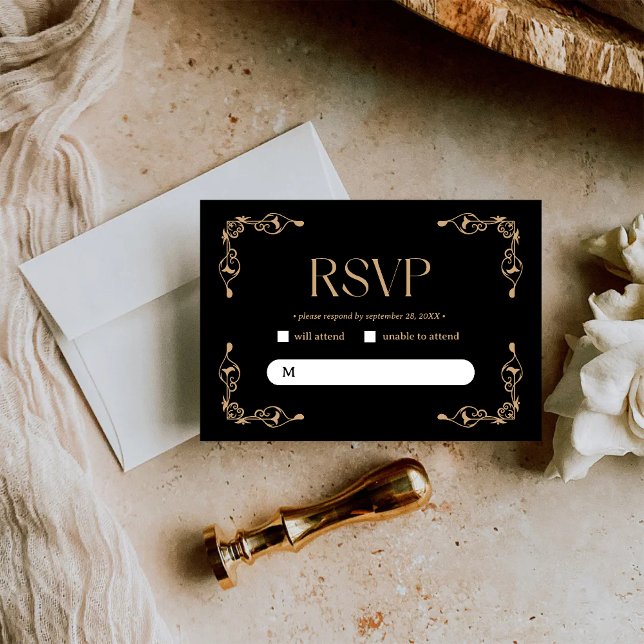 Cartons Réponse Déco moderne | Élégant Mariage noir et or (Créateur téléchargé)