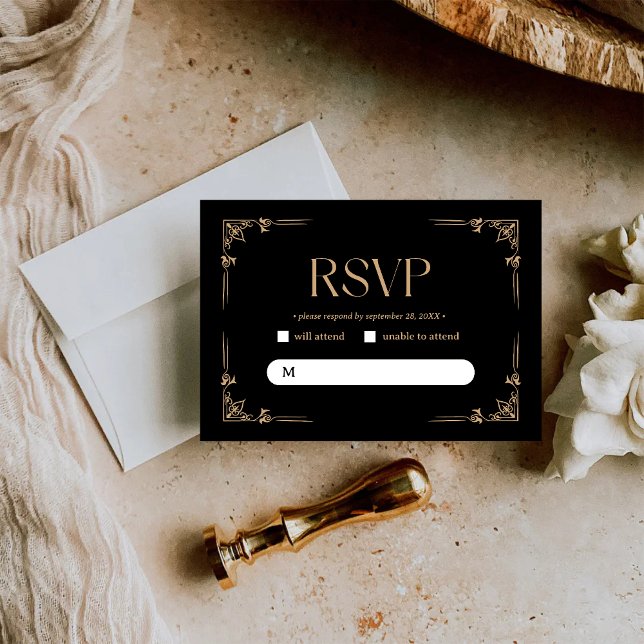 Cartons Réponse Déco moderne | Élégant Mariage noir et or (Créateur téléchargé)