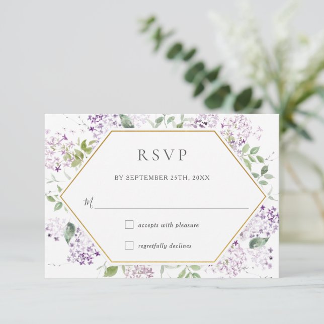 Cartons Réponse Délicat Lilac violet Mariage de verdure fleurie RS (Debout devant)