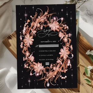 Cartons Réponse Délicat Mariage floral orné noir