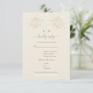 Cartons Réponse Demande de chanson de mariage élégante ivoire or R