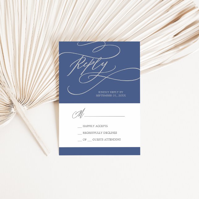 Cartons Réponse Denim Romantique Blue Calligraphie Simple (Créateur téléchargé)