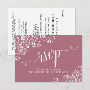 Cartons Réponse Dentelle blanche Dusty Rose Élégant Mariage de cal
