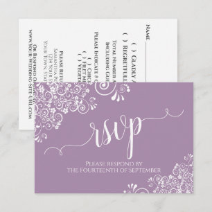 Cartons Réponse Dentelle blanche sur Lavender Elegant Mariage de c