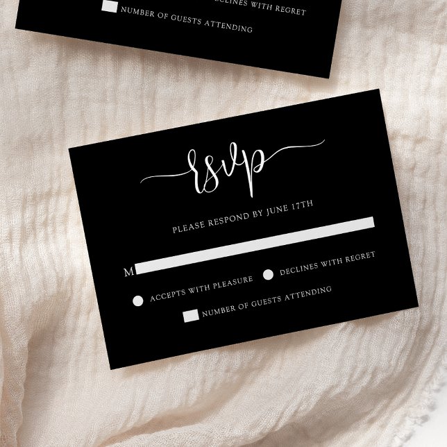 Cartons Réponse Design moderne calligraphie Mariage noir (Créateur téléchargé)