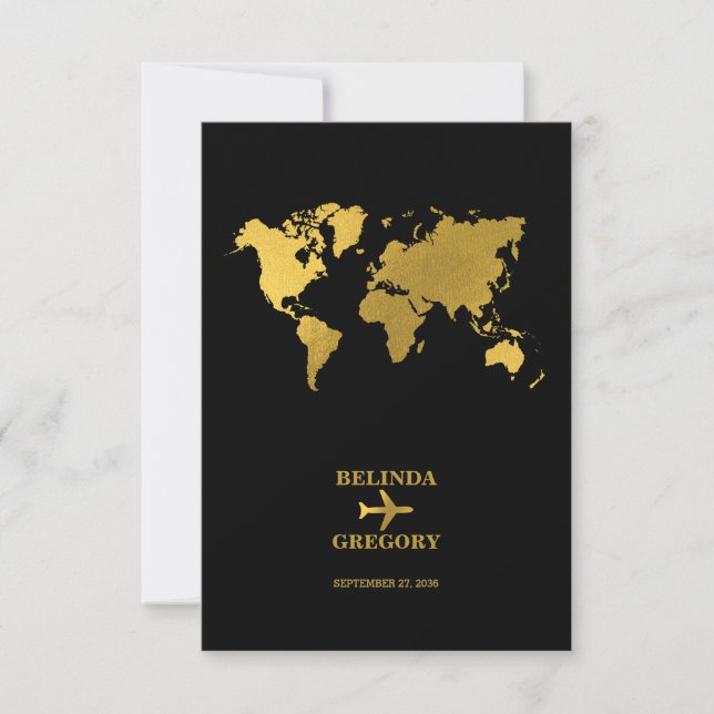 Cartons Réponse Destination Wedding World Passport Black Gold (Devant)