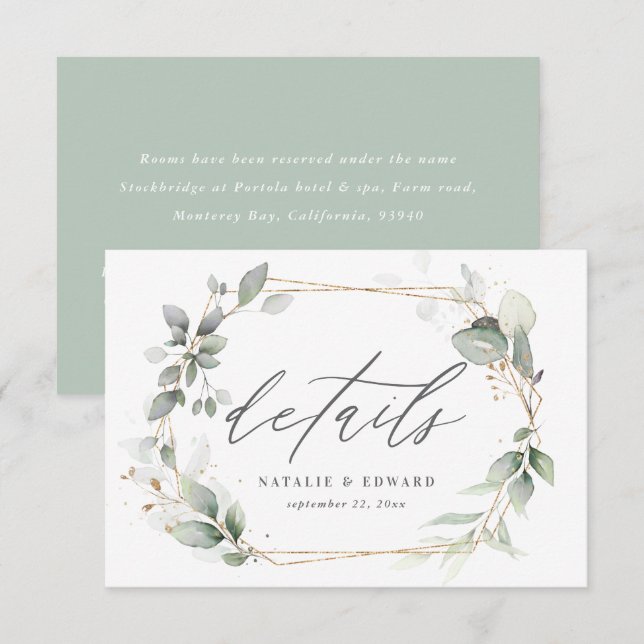 Cartons Réponse détails de mariage géométriques dorés feuillage d' (Devant / Derrière)