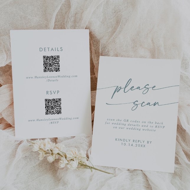 Cartons Réponse Détails du code QR Turquoise et blanc Boho Chic (Créateur téléchargé)
