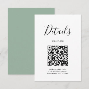 Cartons Réponse Détails du Mariage de code QR Sage Green