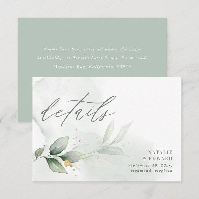 Cartons Réponse Détails du mariage de l'eucalyptus végétal (Devant / Derrière)