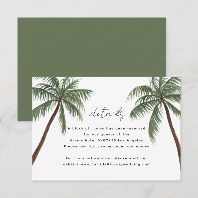 Cartons Réponse Détails du Mariage minimaliste Palm Trees (Devant / Derrière)