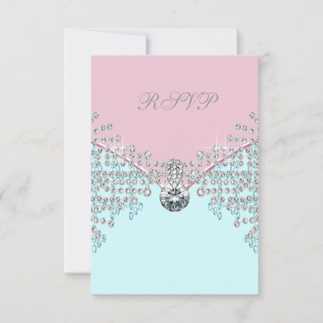 Cartons Réponse Diamant rose Turquoise Sweet sixteen bleu Annivers (Devant)