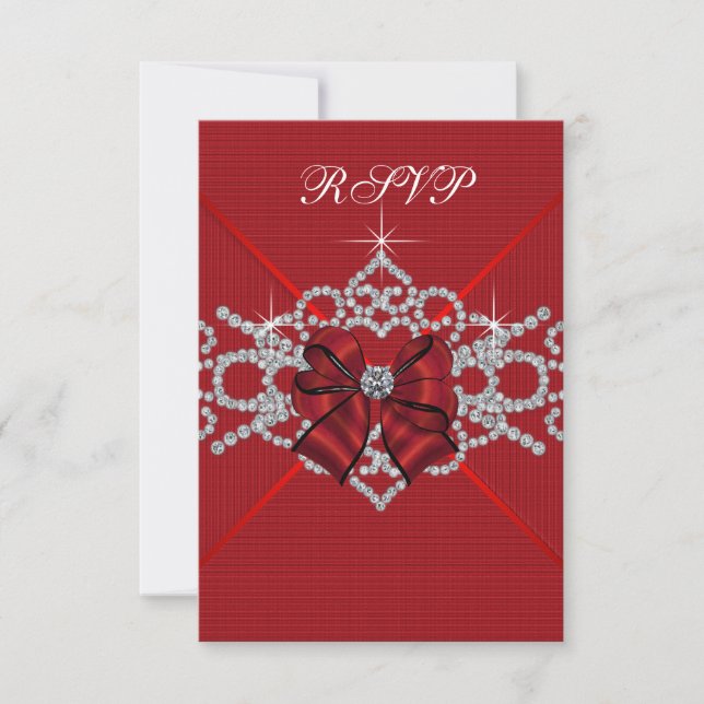 Cartons Réponse Diamants blancs Rouge Sweet 16 Anniversaire Fête R (Devant)