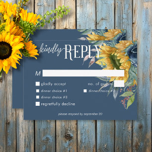 Cartons Réponse Dîner Mariage Rustique Dusty Blue Sunflowers
