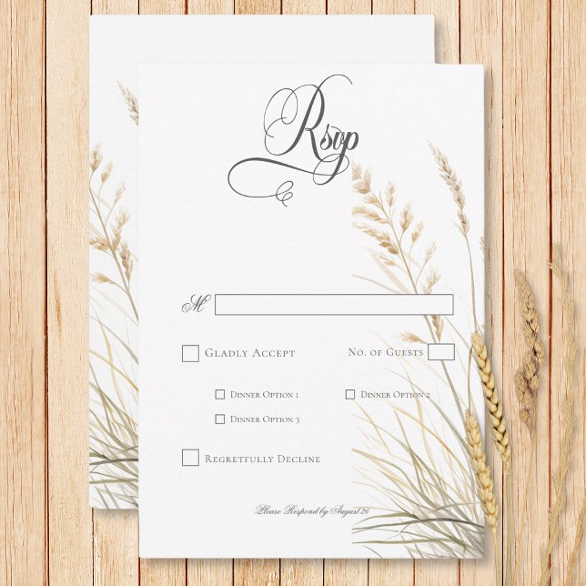 Cartons Réponse Dîner Rustique Boho séché Tan Grass Mariage (Rustic Boho Dried Tan Grass Wedding Dinner RSVP Card)