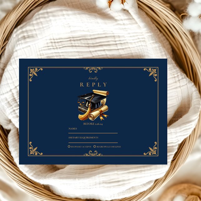 Cartons Réponse Diplôme d'études de droit Marine moderne Blue Gold (Créateur téléchargé)