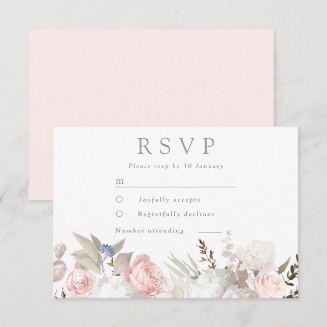 Cartons Réponse Divine Blush & Blanc Floral Mariage moderne (Devant / Derrière)