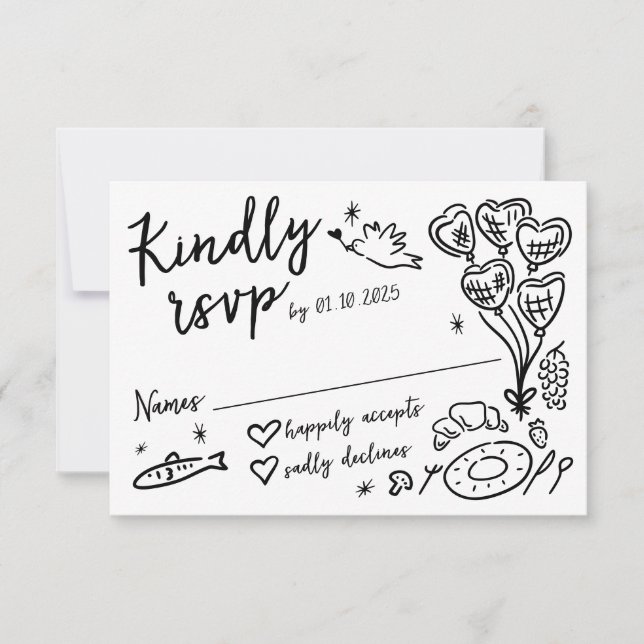 Cartons Réponse Doodles à main fantaisie Mariage de style français (Devant)