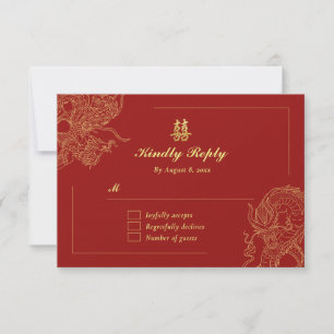 Cartons Réponse Dragon Phoenix traditionnel Mariage chinois rouge