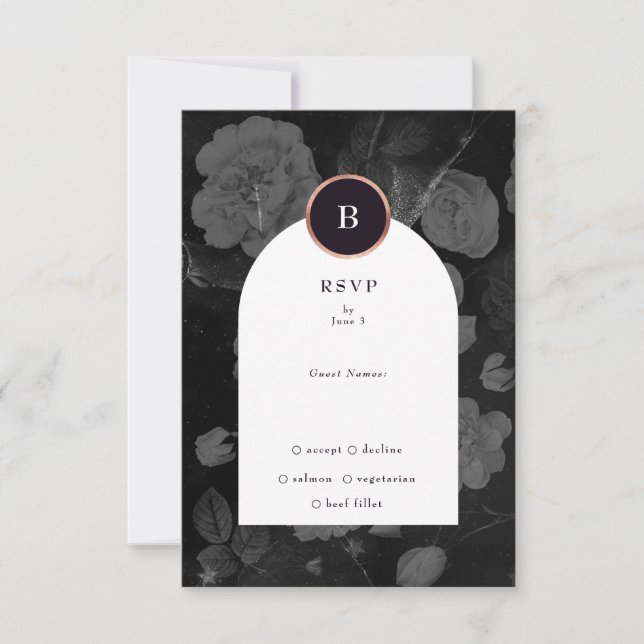 Cartons Réponse Dramatique Moody Boho Floral Arch Rose Mariage or (Devant)