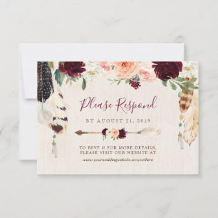 Cartons Réponse Dream Catcher Moon Peach & Burgundy Boho Mariage