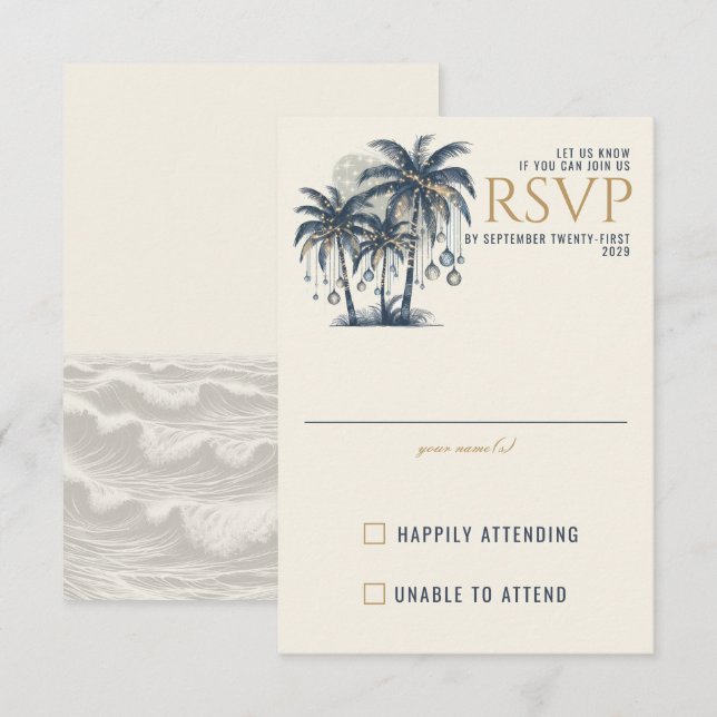Cartons Réponse Dreamy Blue Palm Trees Mariage (Devant / Derrière)