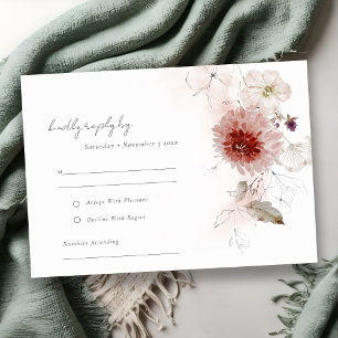 Cartons Réponse Dusky Fall Marsala Blush Floral Mariage Réception