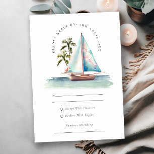 Cartons Réponse Dusky Turquoise Voilier Palm Trees Mariage de la m