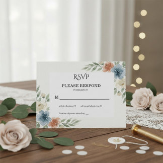 Cartons Réponse Dusty Blue and Terracotta Floral Wedding