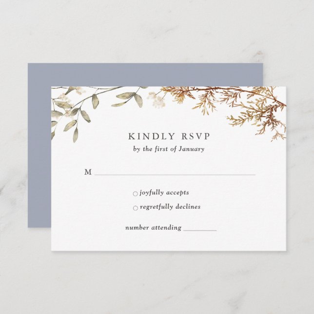 Cartons Réponse Dusty Blue Boho Fleur sauvage Foliage Mariage (Devant / Derrière)