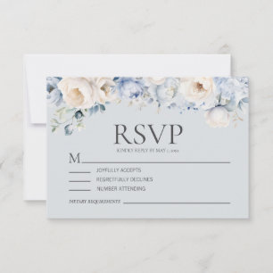 Cartons Réponse Dusty Blue Cream Blanc Floral Mariage